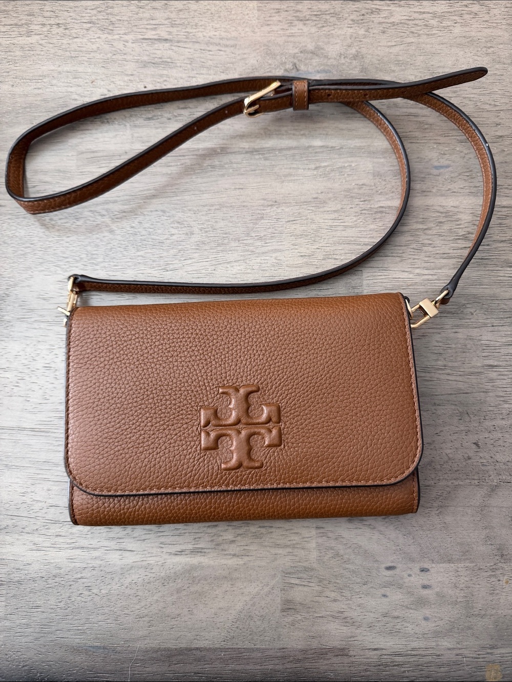 Tory Burch Pebbled Leather Crossbody - Cognac Brown